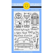 Sunny Studio Stamps Sock Hop 4x6 Retro 1950's inspired Jukebox, Guitar, Ice Cream Soda & Poodle Skirt Photo-Polymer Clear Stamp Set