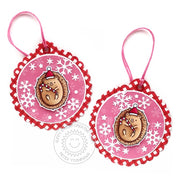 Sunny Studio Red Gingham & Pink Snowflake Hedgehog Scalloped Christmas Holiday Gift Tags using Hedgey Holidays Clear Stamps