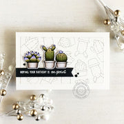 Sunny Studio Hoping Your Birthday Is On Point Cactus Black& White with Lavender Card (using Looking Sharp 3x4 Clear Stamps)