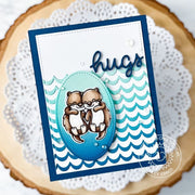 Sunny Studio Sea Otters with Gradient Aqua to Navy Waves Hugs Card using My Otter Half 3x4 Clear Craft Stamps
