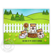Sunny Studio For One of My Favorite Humans Hamster Card with Fir Trees & Grassy Hills (using Scenic Route 4x6 Clear Stamps)