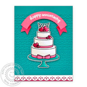 Sunny Studio Three 3 Tier Heart Cake Scalloped Happy Anniversary Card (using Special Day 4x6 Clear Stamps)