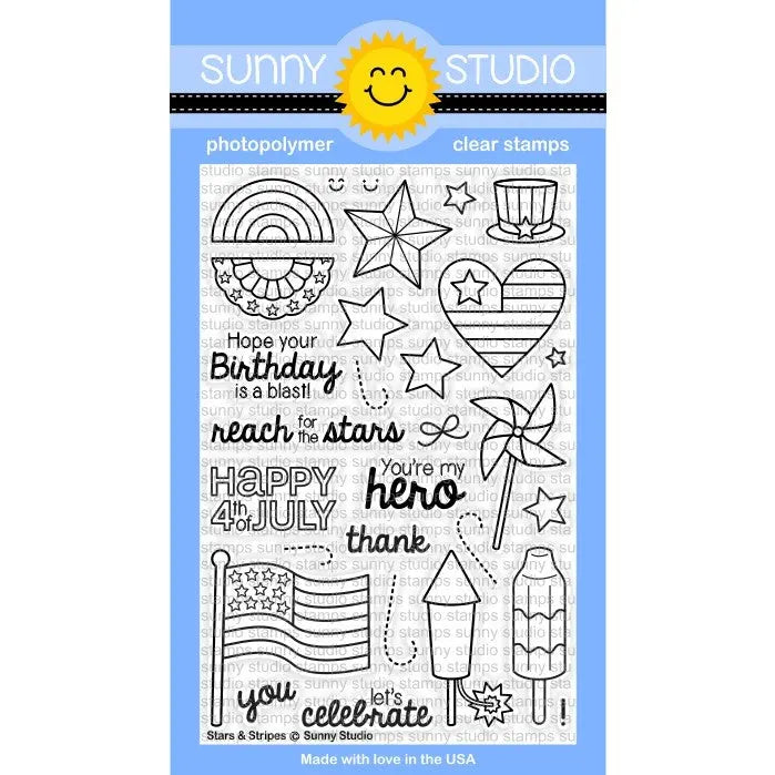 Sunny Studio Stamps Stars & Stripes 4x6 Patriotic Fourth of July Photo-Polymer Clear Stamp Set