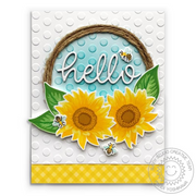 Sunny Studio Stamps Sunflower Fields Jute Wreath Hello Card by Mendi Yoshikawa