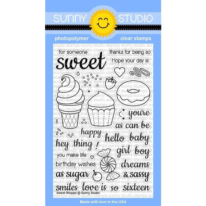 Sunny Studio Stamps Sweet Shoppe 4x6 Ice Cream, Cupcake & Donut Photopolymer Clear Stamp Set