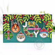 Sunny Studio Stamps Joy Coming Your Way Holiday Ornaments Christmas Card (using Winter Greenery Cutting Dies)