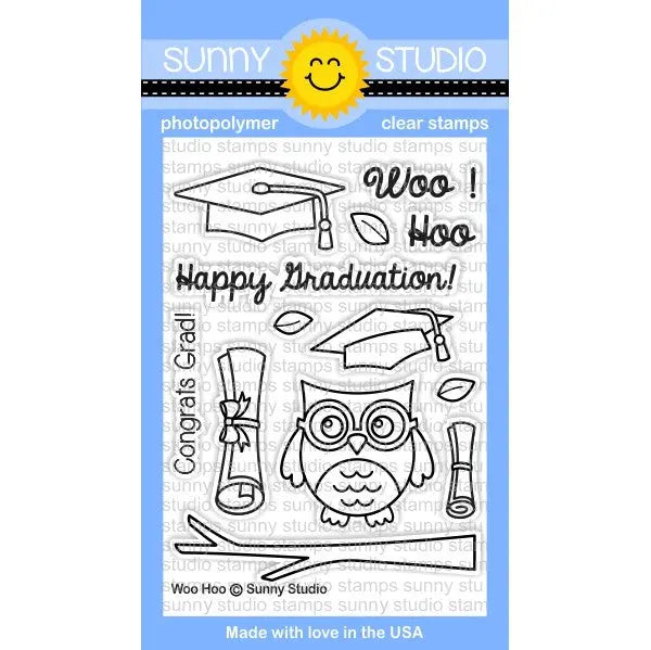 Sunny Studio Stamps Woo Hoo 3x4 Owl Graduation Photopolymer Clear Stamp Set