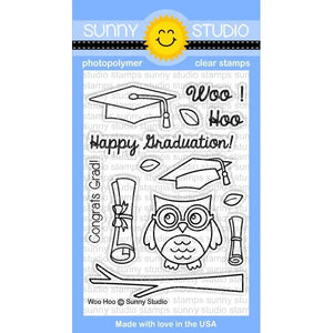 Sunny Studio Stamps Woo Hoo 3x4 Owl Graduation Photopolymer Clear Stamp Set