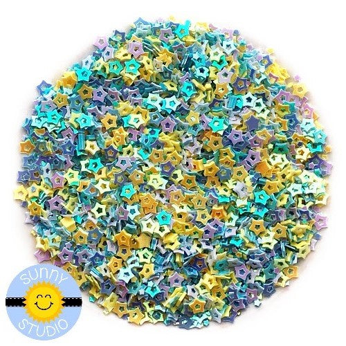 Sunny Studio Stamps Iridescent Yellow & Blue Star Confetti Mix perfect for embellishing paper crafting projects or shaker cards