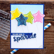 Sunny Studio You Were Born To Sparkle Glittery Star Mylar Balloon Card using Bold Balloons Clear Layering Craft Stamps