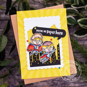 Sunny Studio Stamps Super Duper You're My Super Hero Sunburst Card (using Fluffy Clouds Stitched Border Cutting Dies)