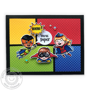 Sunny Studio Stamps Superhero Primary Dot Congrats Card (using Frilly Frames Comic Strip & Speech Bubbles Dies)