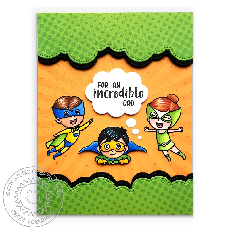 Sunny Studio Stamps Incredible Dad Superhero Handmade Card (using Speech Bubble from Comic Strip Metal Cutting Dies)