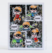 Sunny Studio Stamps Super Duper Superhero Shaker Card (using Comic Strip Speech Bubbles Metal Cutting Dies)