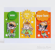 Sunny Studio You're My Superhero Colorful Girl Power Card by Melania Deasy (using Super Duper 4x6 Clear Stamps)