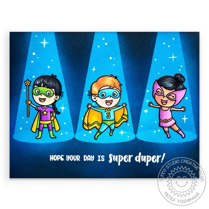 Sunny Studio Stamps Super Duper Superhero Spotlight Starry Night Handmade Card