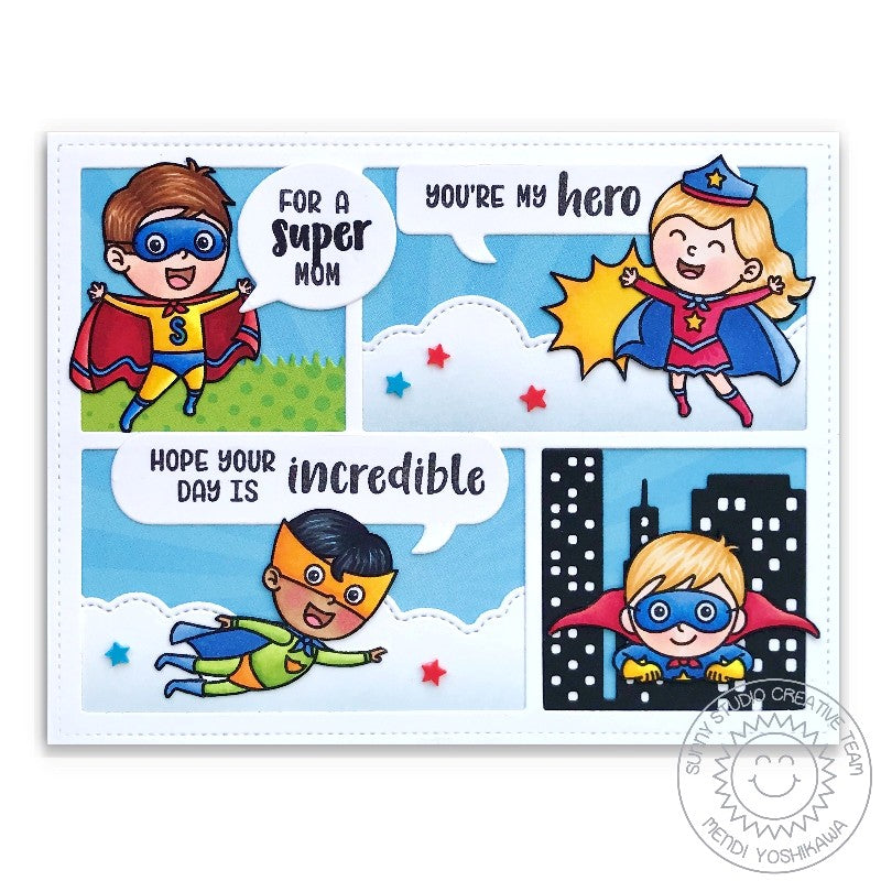 Sunny Studio Stamps Super Duper Superhero Comic Strip Style Handmade Card for Moms and Mother's Day