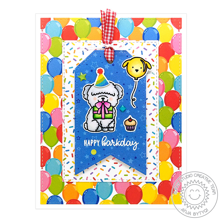 Sunny Studio Stamps Dog Birthday Balloon Card (using Surprise Party 6x6 Patterned Paper Pack)
