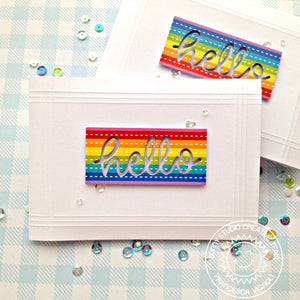 Sunny Studio Stamps Clean and Simple CAS Rainbow Striped Hello Card by Franci (using scripty hello word die)