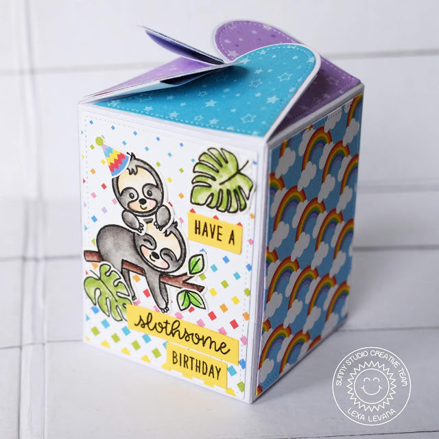 Sunny Studio Stamp Sloths and Rainbows Wrap Around Birthday Treat Gift Box by Lexa Levana