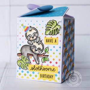 Sunny Studio Stamps Silly Sloths "Slothsome" Rainbow Birthday Treat Gift Box by Lexa Levana