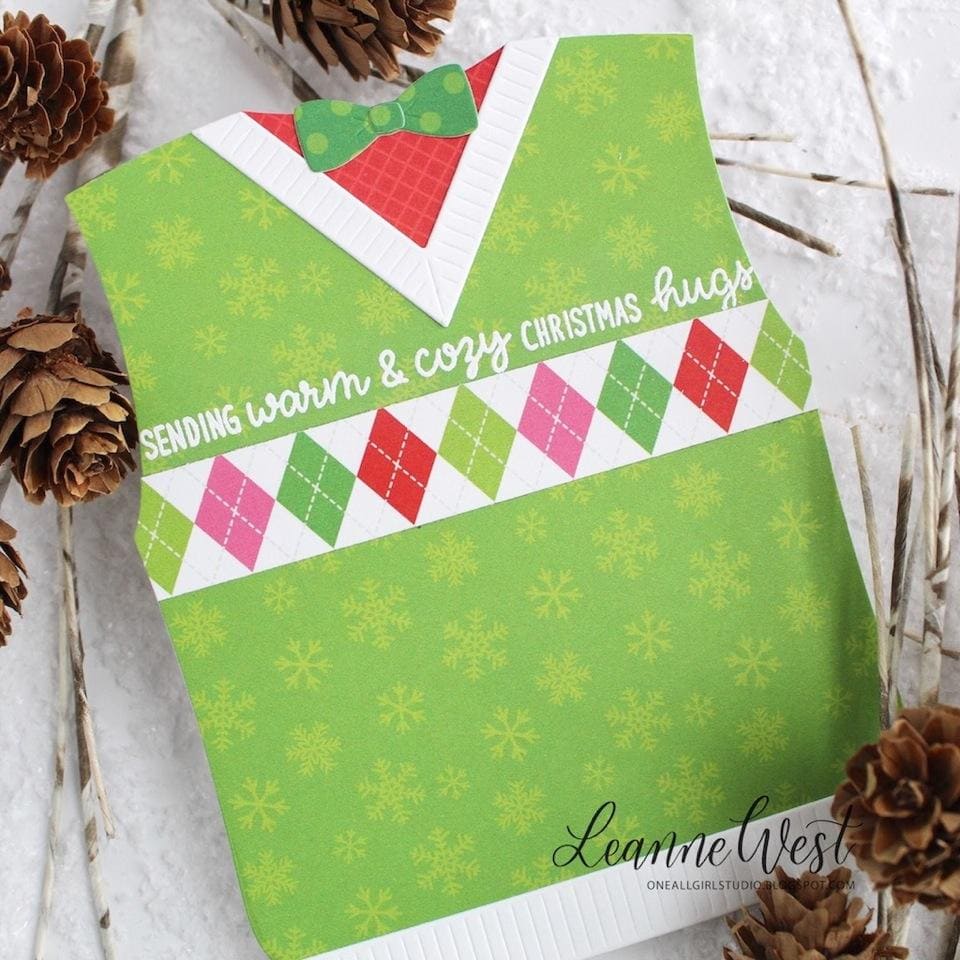Sunny Studio Stamps Christmas Argyle Sweater Vest Card (using Holiday Cheer 6x6 Paper Pad)