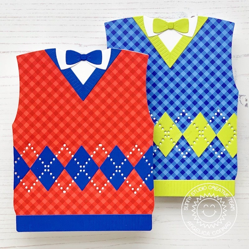 Sunny Studio Stamps Father's Day Argyle Sweater Vest with Bow Tie Shaped Card (using Sweater Vest Metal Cutting Dies)