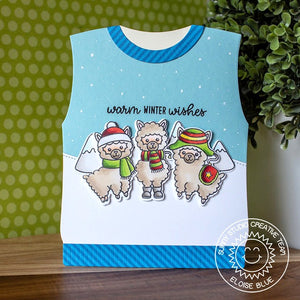 Sunny Studio Stamps Alpaca Holiday Ugly Christmas Sweater Vest Holiday Card by Eloise Blue (using metal cutting dies)