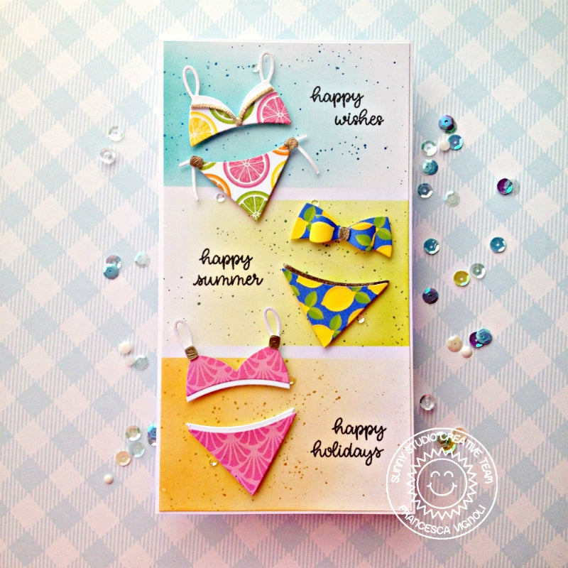 Sunny Studio Stamps Bikini Swimsuit Colorblock Card (using Summer Splash 6x6 Patterned Paper)