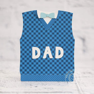 Sunny Studio Stamps Father's Day Blue Gingham Sweater Vest DAD Card by Lexa Levana (using metal cutting dies)