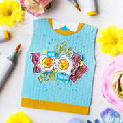 Sunny Studio Stamps Breakfast Puns Bacon & Eggs We're The Vest Together Sweater Vest Card