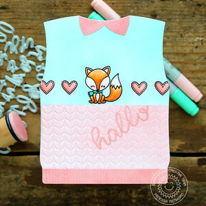 Sunny Studio Stamps Pink & Aqua Cable Knit Fox Sweater Vest Card (using Sweater Vest Metal Cutting Dies)
