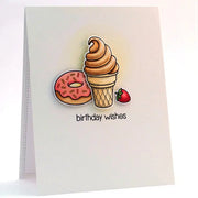 Sunny Studio Stamps Ice Cream Cone, Donut & Strawberry Birthday Wishes Handmade Card (using Sweet Shoppe 4x6 Clear Photopolymer Stamp Set)