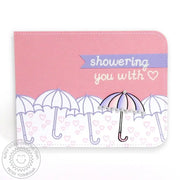 Sunny Studio Stamps Rain or Shine Pink & Lavender Showering You With Love Bridal or Baby Shower Umbrella Card