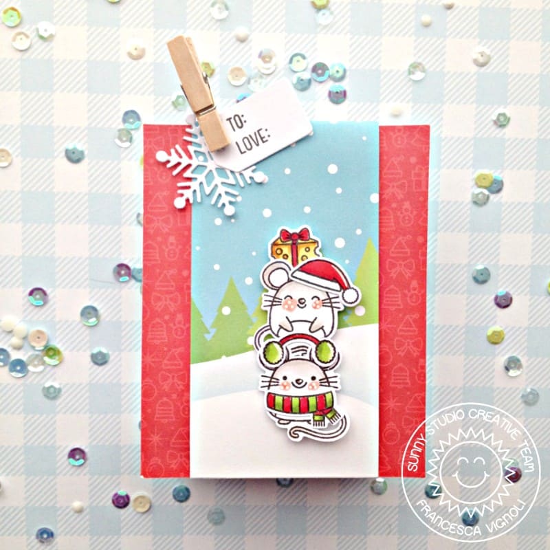 Sunny Studio Stamps Merry Mice Stacked Mouse Handmade Holiday Christmas Gift Bag by Franci