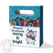 Sunny Studio May Your Christmas Be Merry & Bright Pig Holiday Sweet Treats Gift Bag (using Merry Sentiments 3x4 Clear Stamps)