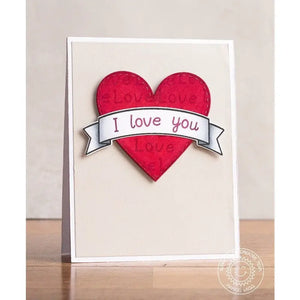 Sunny Studio Stamps Clean & Simple I Love You Heart Card with Sentiment Banner using Sunny Borders Metal Cutting Dies