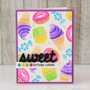 Sunny Studio Rainbow Watercolor Ice Cream Cone, Cupcake, Donut & Candy Birthday Card using Sweet Word Metal Cutting Die