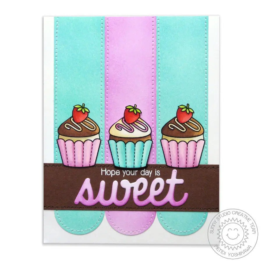 Sunny Studio Stamps Sweet Shoppe Strawberry & Chocolate Cupcakes Hope Your Day Is Sweet Birthday Card