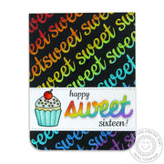 Sunny Studio Stamps Happy Sweet Sixteen Rainbow Cupcake 16th Birthday Card using Sweet Word Metal Cutting Dies