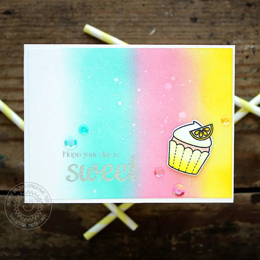 Sunny Studio Stamps Hope Your Day Is Sweet Rainbow Cupcake Handmade Card (using Sweet Shoppe 4x6 Clear Photopolymer Stamp Set)