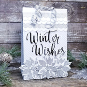 Sunny Studio Stamps: Winter Wishes Silver and White Glitter Poinsettia Christmas Holiday Gift Bag (using Sweet Treats Bag Die)