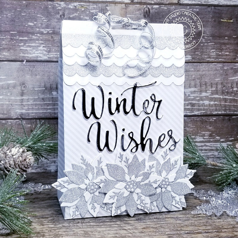 Sunny Studio Stamps Gray, Silver & White Christmas Holiday Gift Bag (using Subtle Grey Tones Striped 6x6 Patterned Paper)