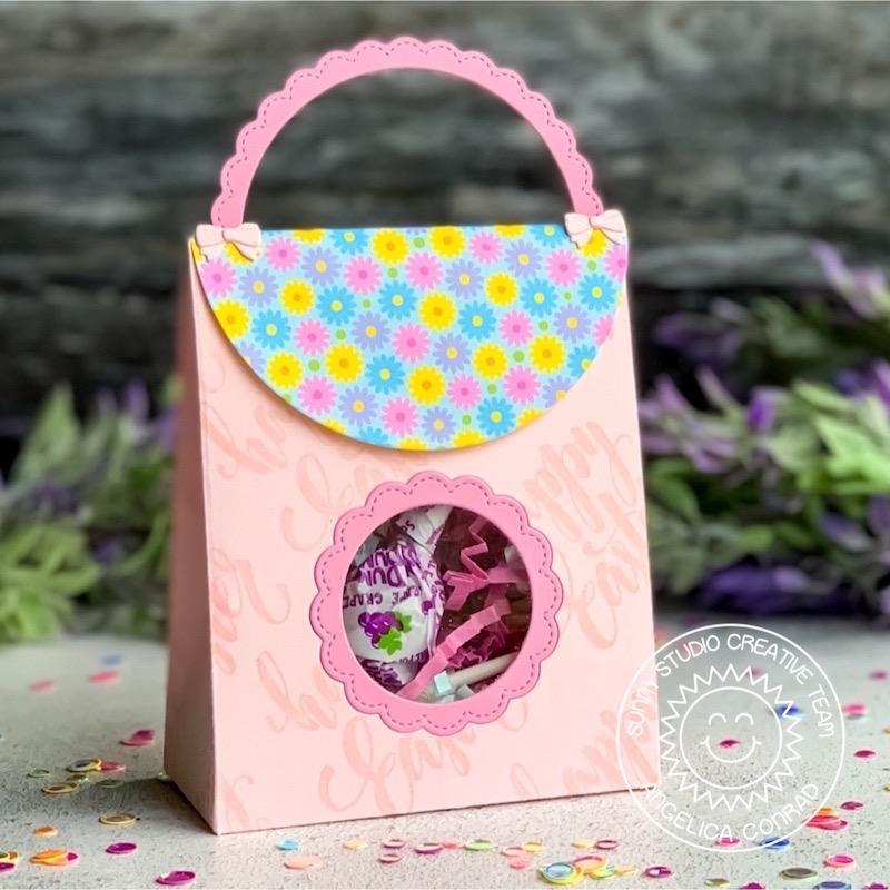 Sunny Studio Sweet Treats Happy Easter Girls' Purse Style Gift Bag with Scalloped Window Cutout using cutting dies