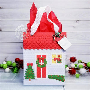 Sunny Studio Stamps Home for the Holidays Christmas House Gift Bag (using Sweet Treats Bag metal cutting die)