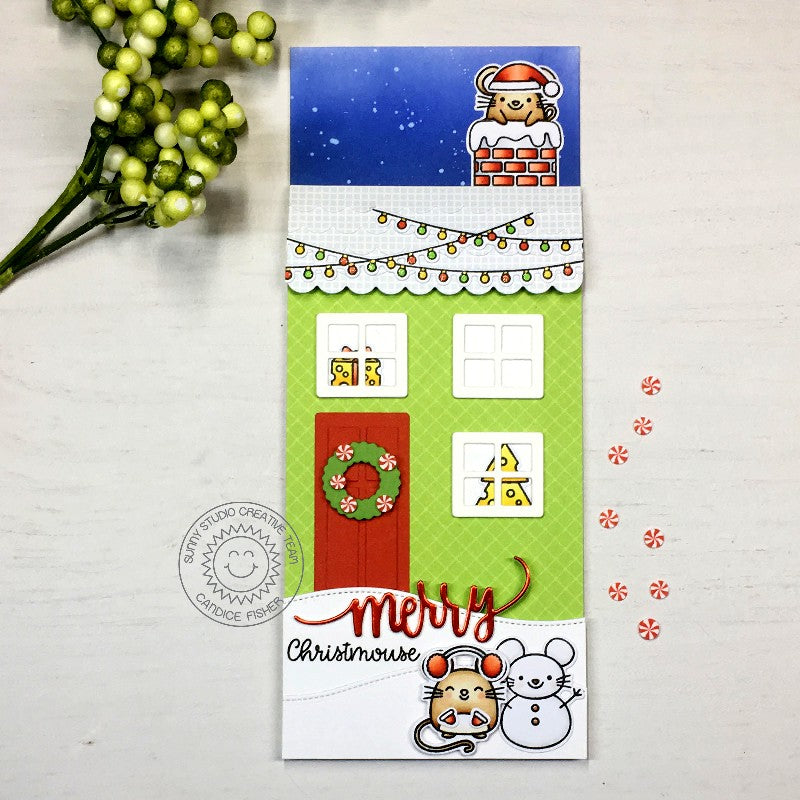 Sunny Studio Stamps Mouse House Holiday Christmas Card (using Sweet Treats House Add-on dies)