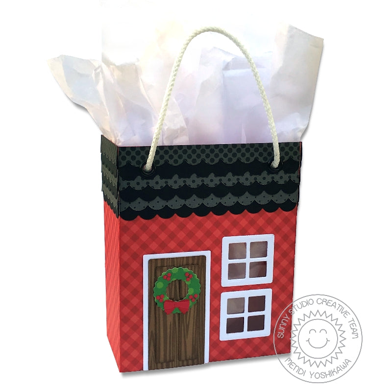 Sunny Studio Stamps Holiday Christmas House Sweet Treats Twine Handled Handmade Gift Bag (using Metal Cutting Dies)