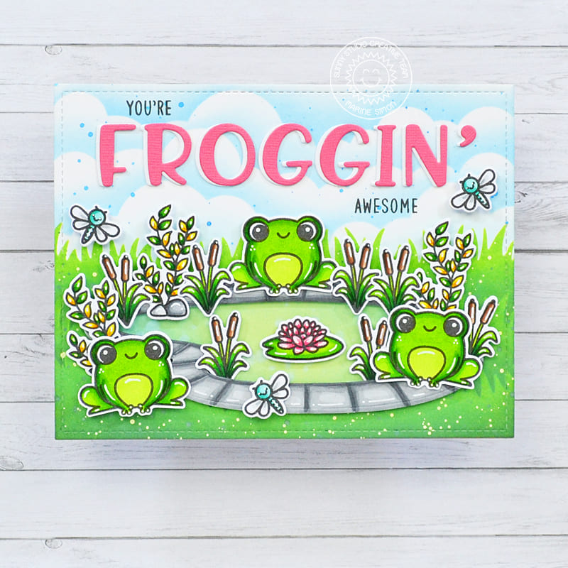 Sunny Studio You're Froggin' Awesome Punny Frogs in Swimming Pool Card (using Feeling Froggy Mini Clear Stamps)