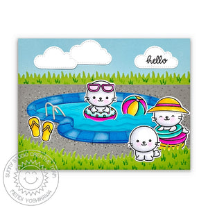 Sunny Studio Stamps Hello Summer Seals Splashing with Pool Floaties Card (using Swimming Pool Metal Cutting Die Set)