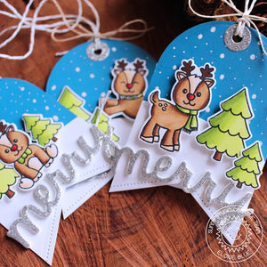 Sunny Studio Stamps Reindeer Pennant Shaped Christmas Holiday Gift Tags (using Fishtail Banner Metal Cutting Dies)